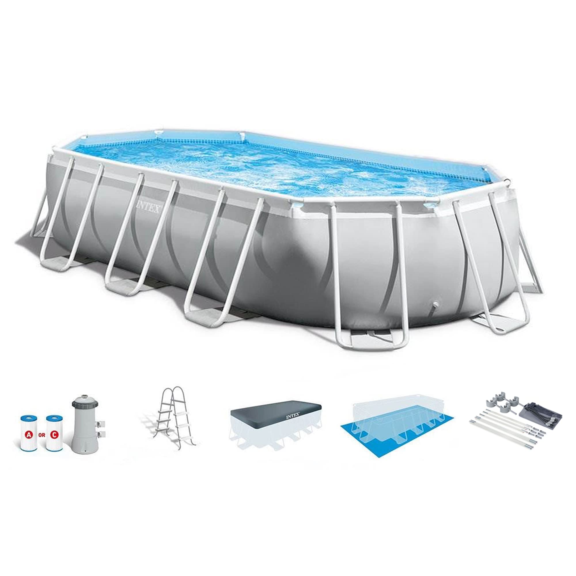 Intex Prism Frame 16.5' x 9' x 4' Oval Above Ground Swimming Pool Set